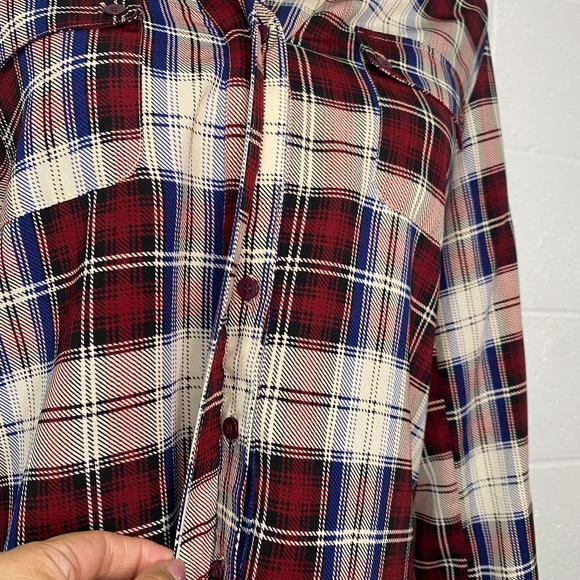 Collective Concepts Button Down Dark Red White Blue Plaid Shirt - Picture 4 of 11